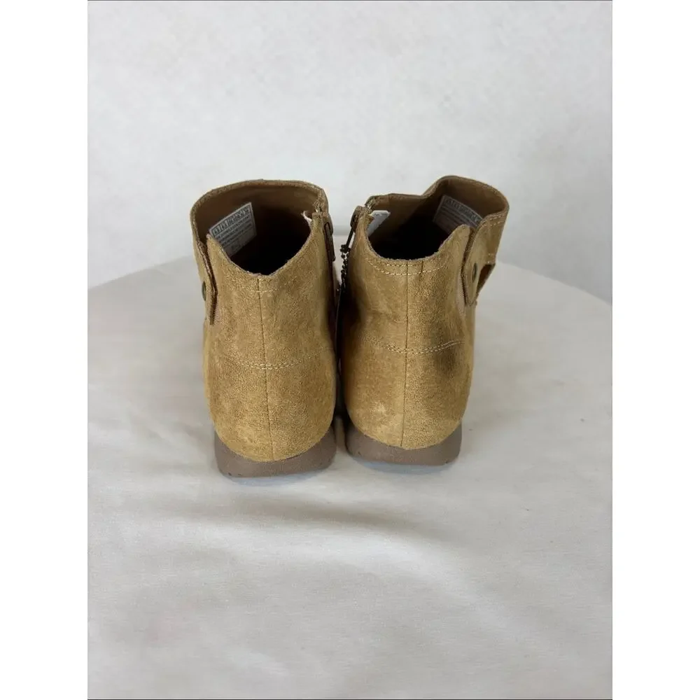 Skechers Relaxed Fit Memory Foam Suede Ankle Boots Tan Zip Comfort Booties 9.5